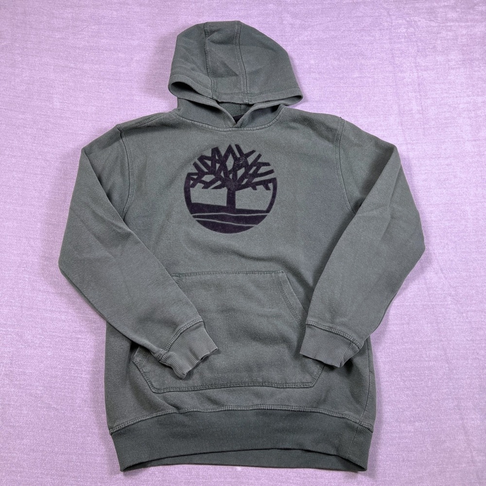 Timberland Tree Logo Fleece Pullover Hoodie Kids‎ XL Green Cotton Blend